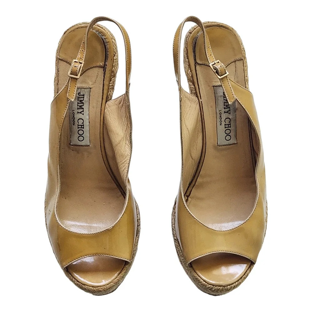 Jimmy Choo Peeptoe Slingback Wedge Espadrilles Platform Sandals Nude 40 US 9.5 - Picture 3 of 11